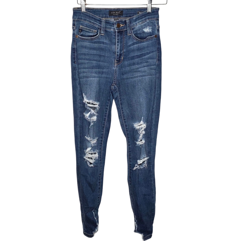 Judy Blue Skinny Distressed / Destroyed‎ Blue Jeans Women's Size 3 / 26
